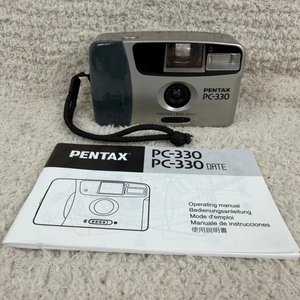 Pentax PC-330 35mm Point & Shoot Film Camera 26mm Lens Silver Manual Works